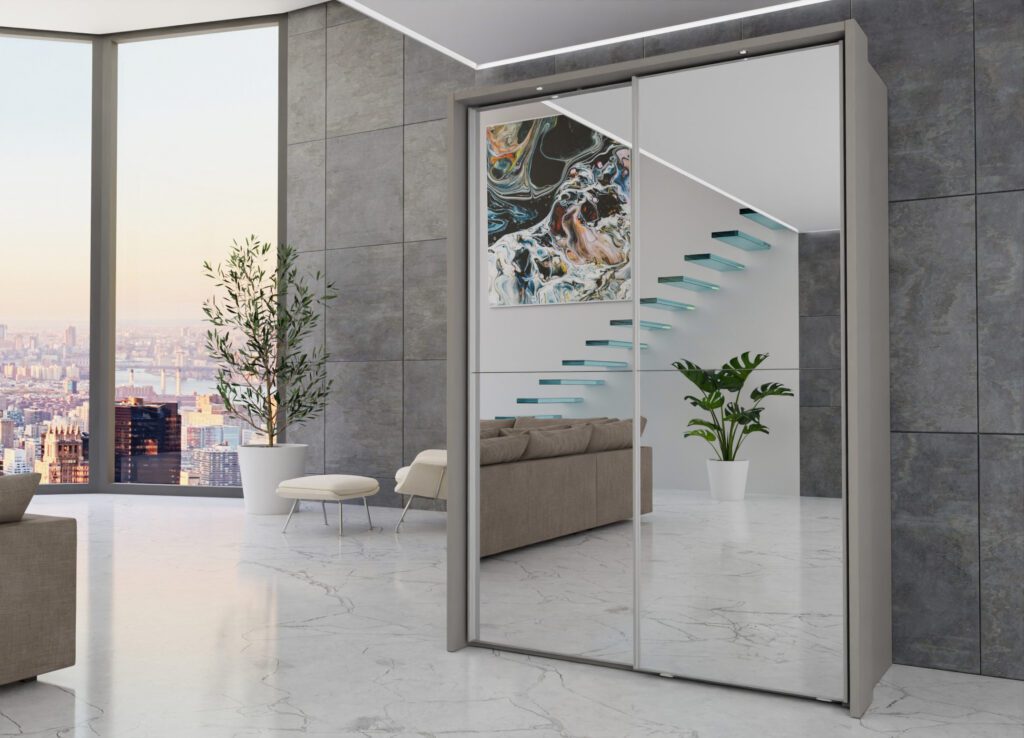 Wiemann Berlin 150 Sliding Wardrobe Full Mirror (carcass pebble grey with frame)