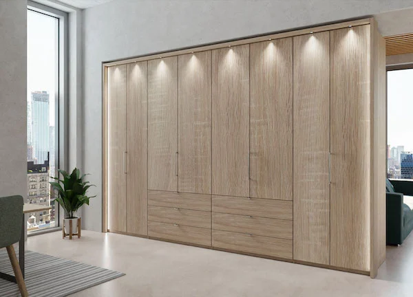 5-and-more-door-wardrobes-Wiemann-Kansas-8-Door-Wardrobe-350cm-BiFolding-Rustic-Oak-No-Mirrors-Middle-Drawers-Carcass-Rustic-Oak-With-Frame