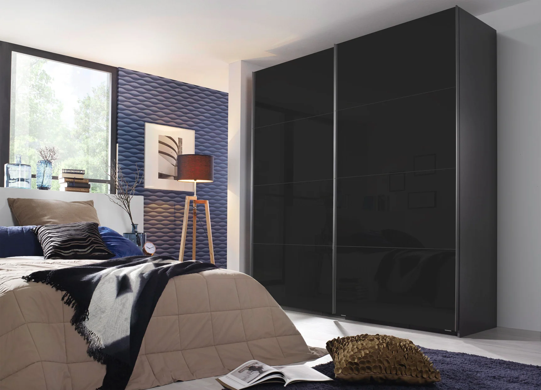 Rauch-Miramar-2-door-sliding-wardrobe-226cm-width-black-glass-graphite