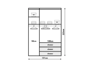 Rauch-Miramar-3-hinged-door-wardrobe-151cm-3-drawers-dimensions