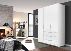 Rauch-Miramar-3-hinged-door-wardrobe-151cm-width-white-glass-3-drawers