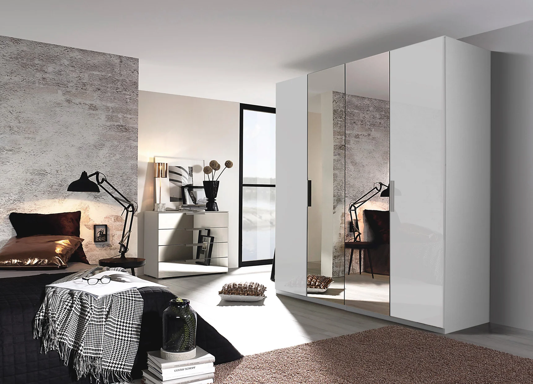 Rauch-Miramar-4-hinged-door-wardrobe-201cm-width-grey-glass-mirror