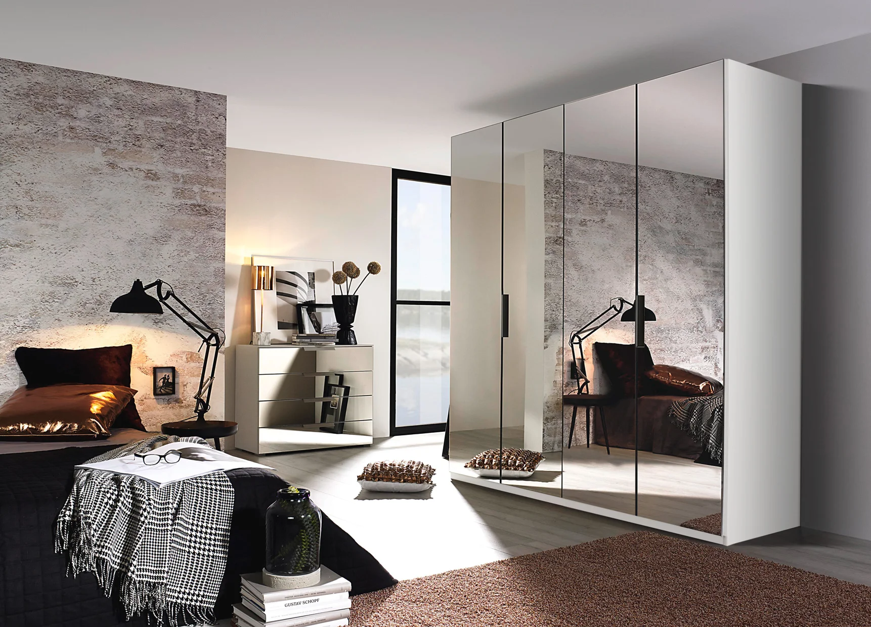Rauch-Miramar-4-hinged-door-wardrobe-201cm-width-white-full-mirror