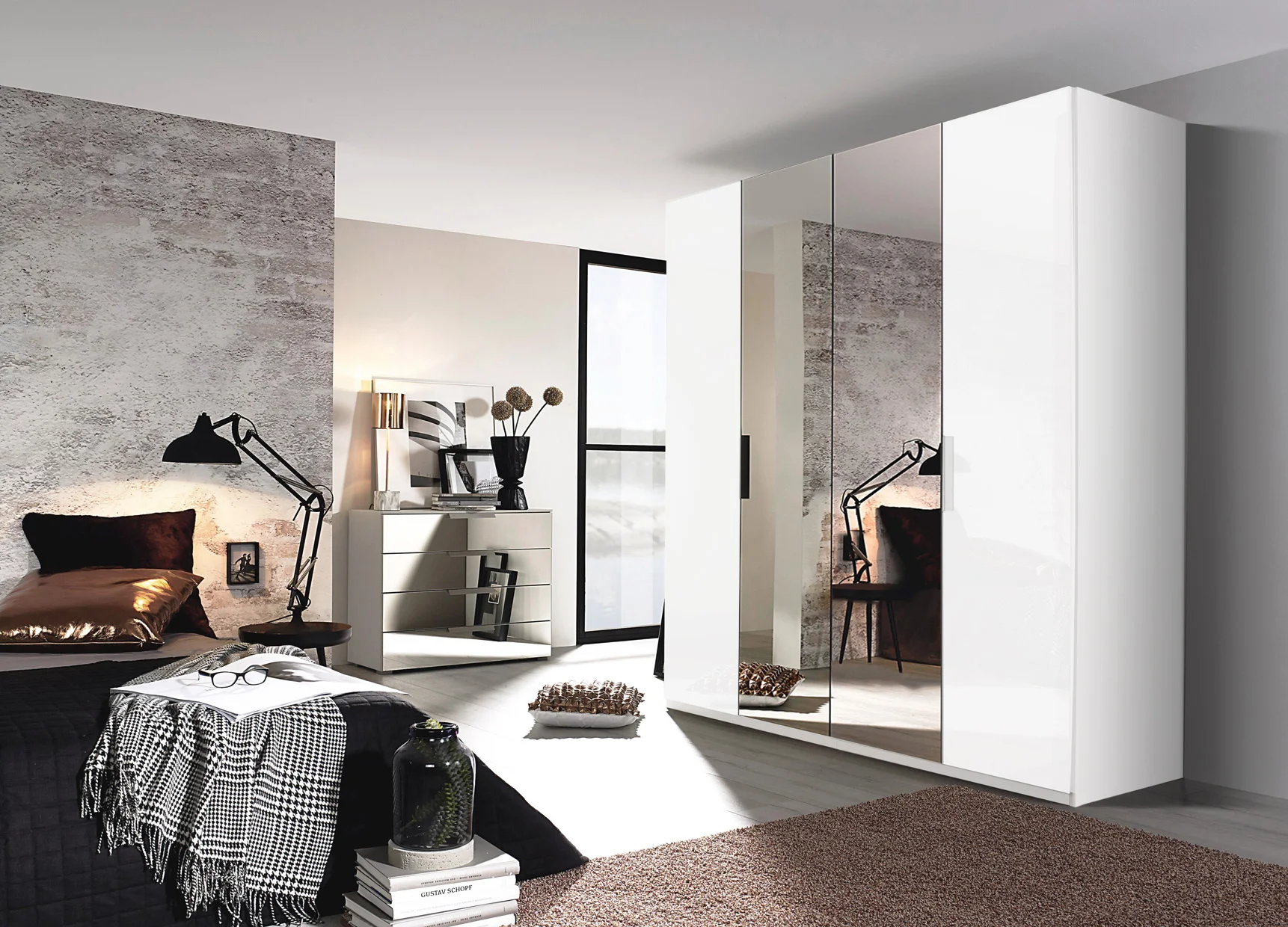 Rauch-Miramar-4-hinged-door-wardrobe-201cm-width-white-glass-mirror