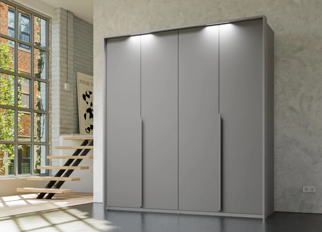 Rauch-Purisma-4-hinged-door-wardrobe-201cm-width-grey-matt-with-carcass