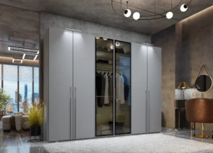 Rauch-Skat-Shine-6-hinged-door-wardrobe-301cm-width-grey-matt-transparent-glass
