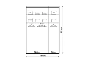 Skat Shine wardrobe 151cm width dimensions