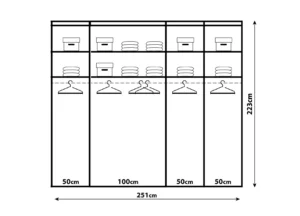 Skat Shine wardrobe 251cm width dimensions