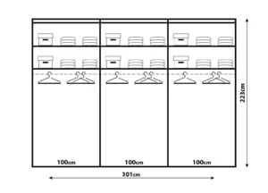 Skat Shine wardrobe 301cm width dimensions