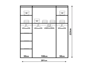 Rauch Purisma 201cm with drawers Dimensions