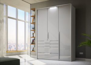 Rauch-Purisma-3-hinged-door-wardrobe-151cm-width-grey-glass-drawers-with carcass