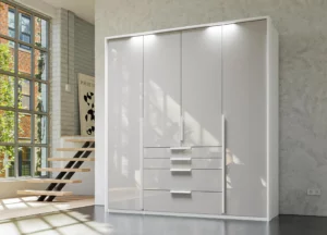 Rauch-Purisma-4-hinged-door-wardrobe-201cm-width-white-glass-with-drawers