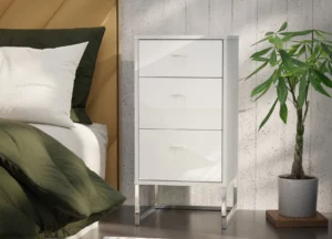 Tokio_Vigo 40x64 White Glass 3 Drawers (carcass white with angled feet)