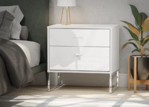 Tokio_Vigo 60x42 White Glass 2 Drawers (carcass white with angled feet)
