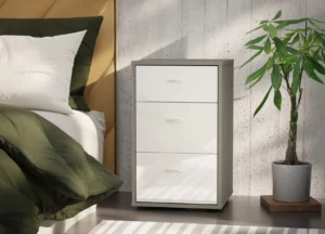 Vigo bedside 40x64 White Glass 3 Drawers (carcass pebble grey)