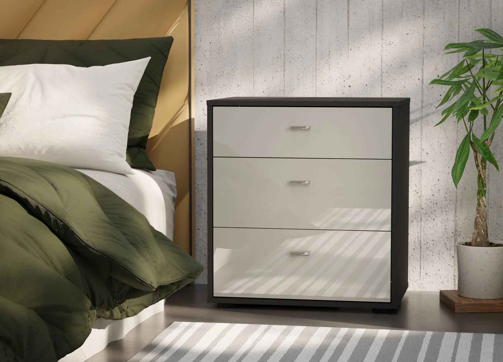 Tokio 60x64 Champagne Glass 3 Drawers (carcass graphite)