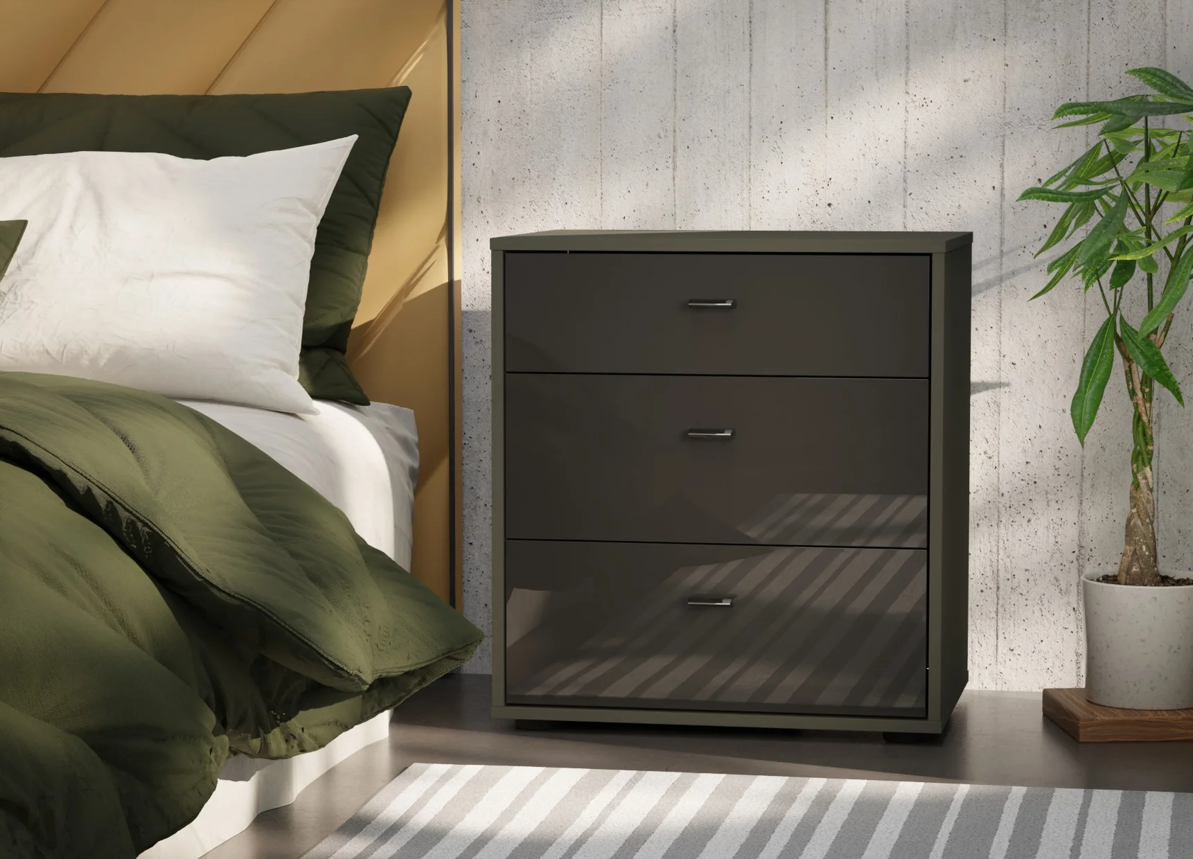 Tokio 60x64 Graphite Glass 3 Drawers (carcass havana)