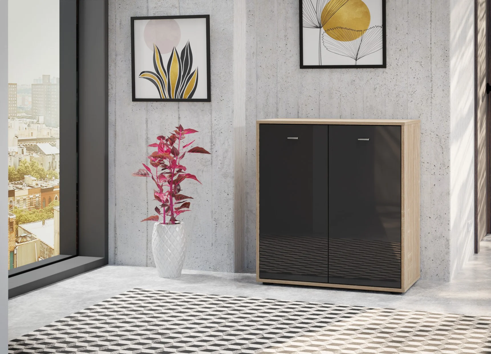 Tokio 80x86 Graphite Glass 2 doors (carcass rustic oak)