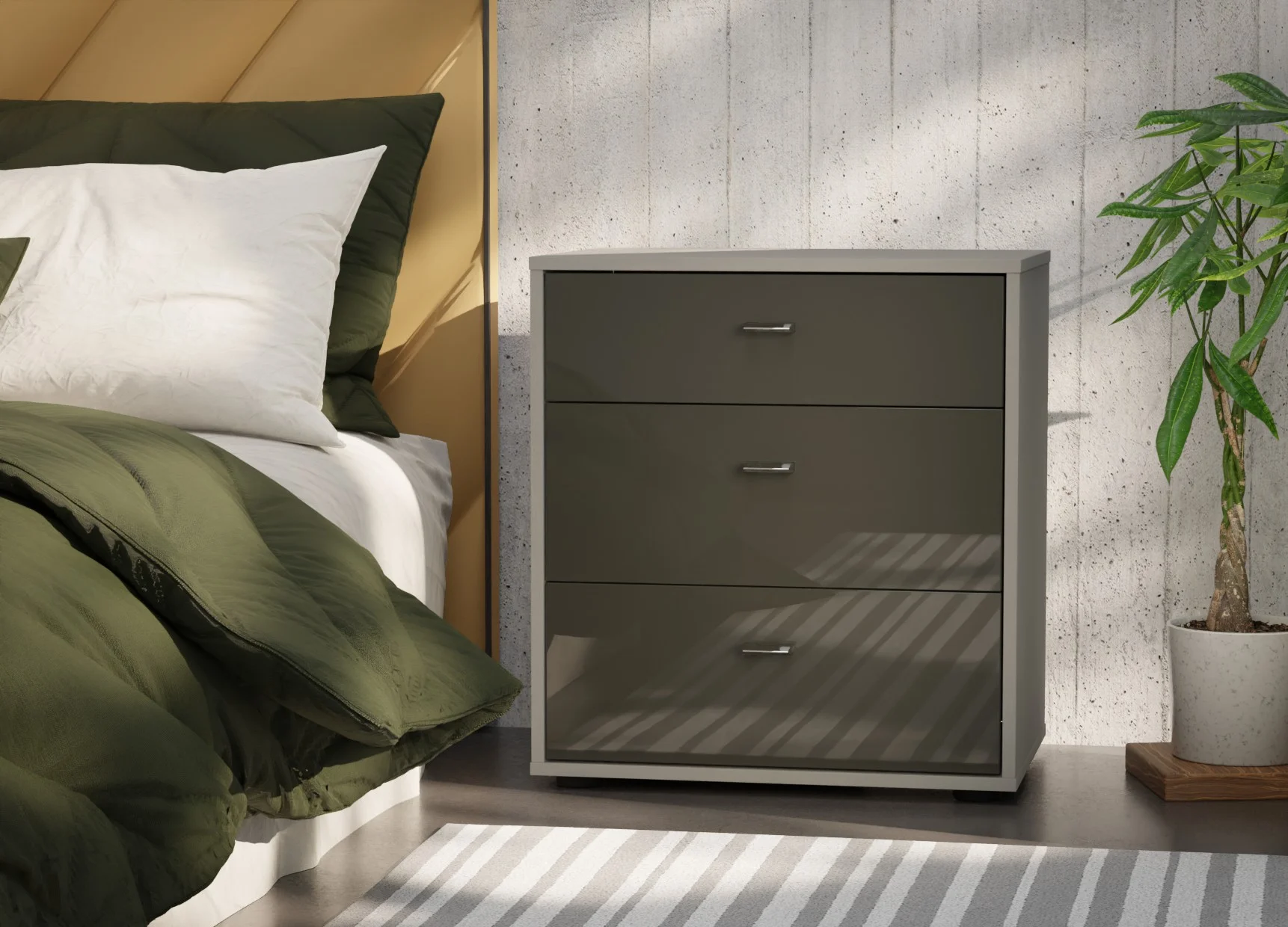 Tokio_Vigo 60x64 Havana Glass 3 Drawers (carcass champagne)