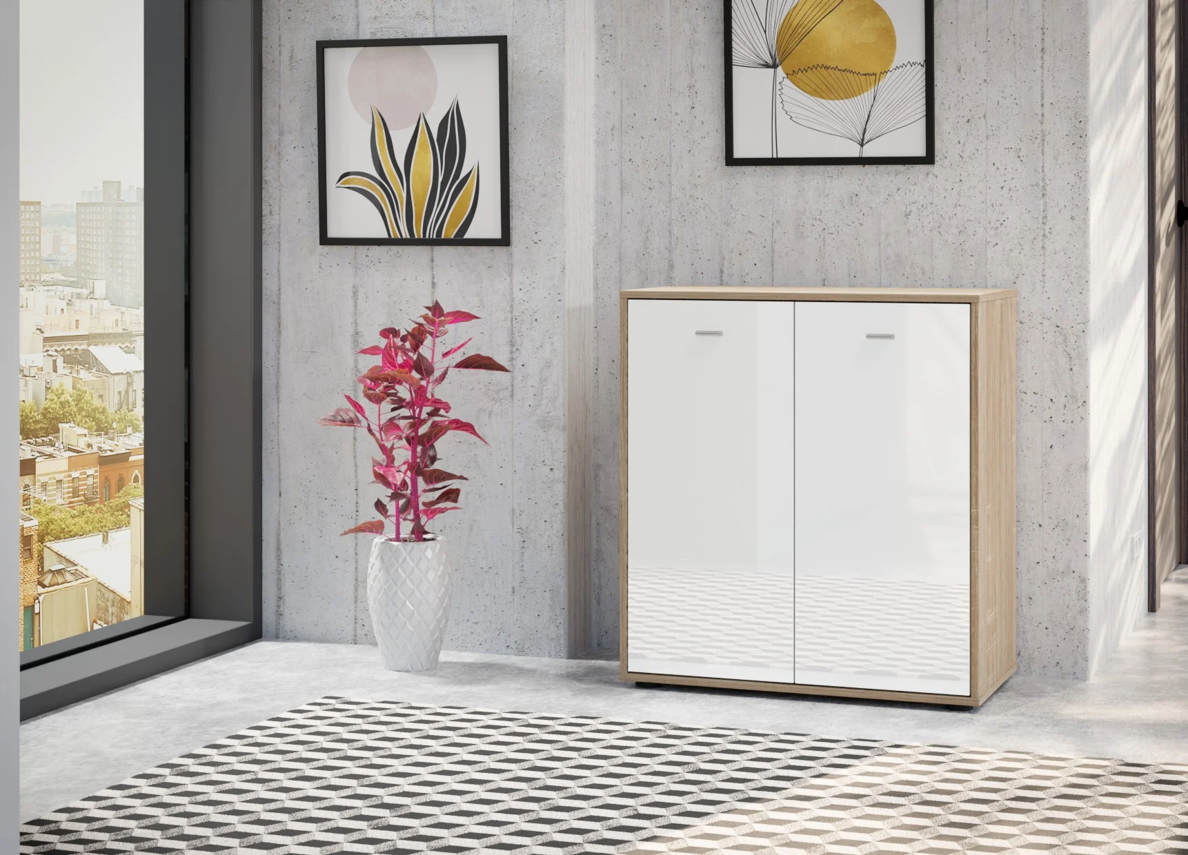 Tokio_Vigo 80x86 White Glass 2 doors (carcass rustic oak)