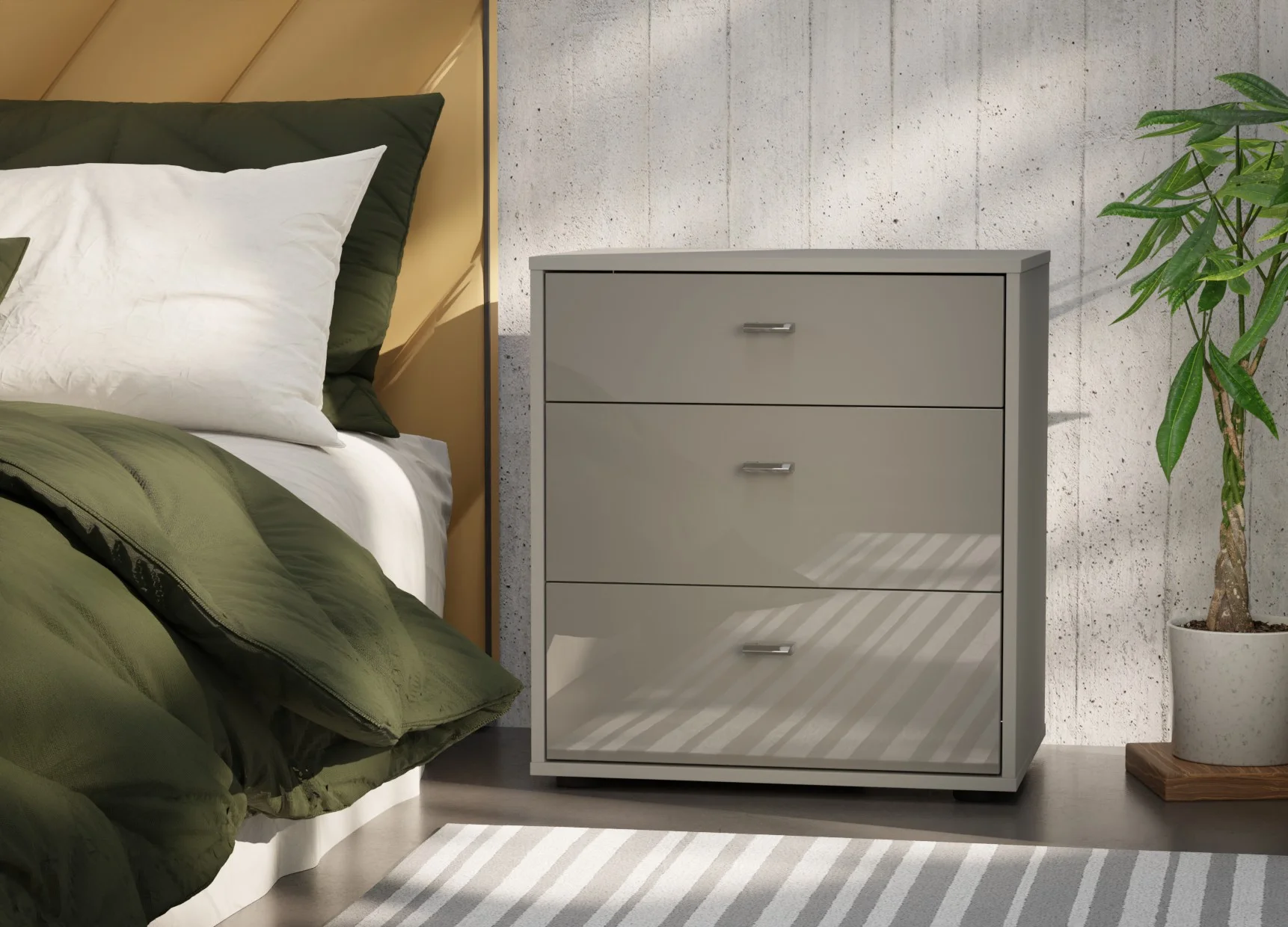 Vigo 60x64 Pebble Grey Glass 3 Drawers (carcass champagne)